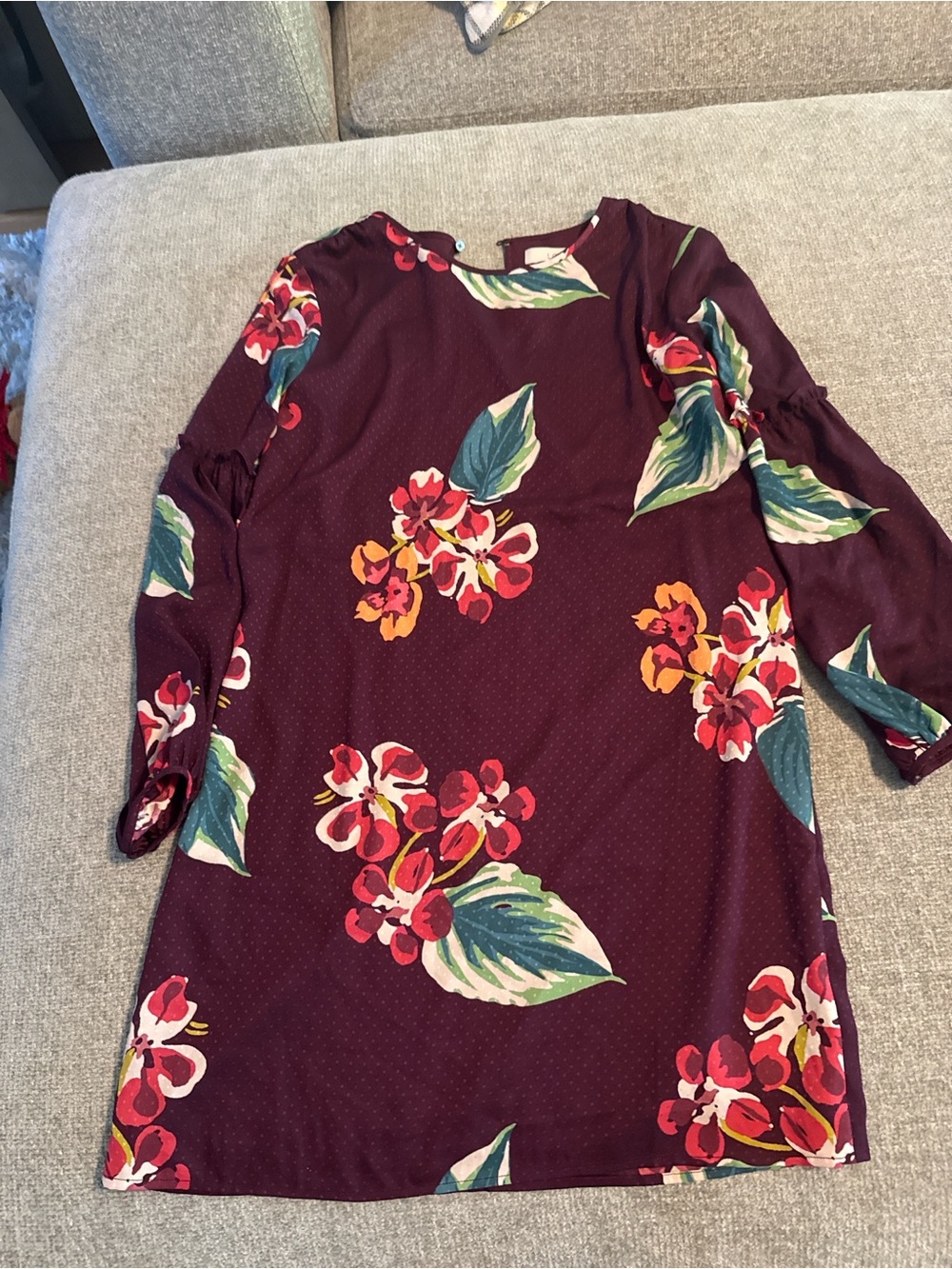 NWOT LOFT Burgundy Floral Shift Dress Size Small